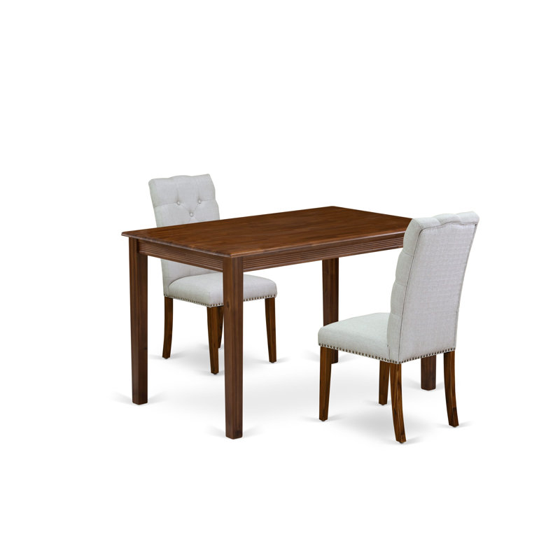 3 Piece Dinette Set for Small Spaces Contains a Rectangle Dining Table and 2 Upholstered Parson Chairs, Antique Walnut