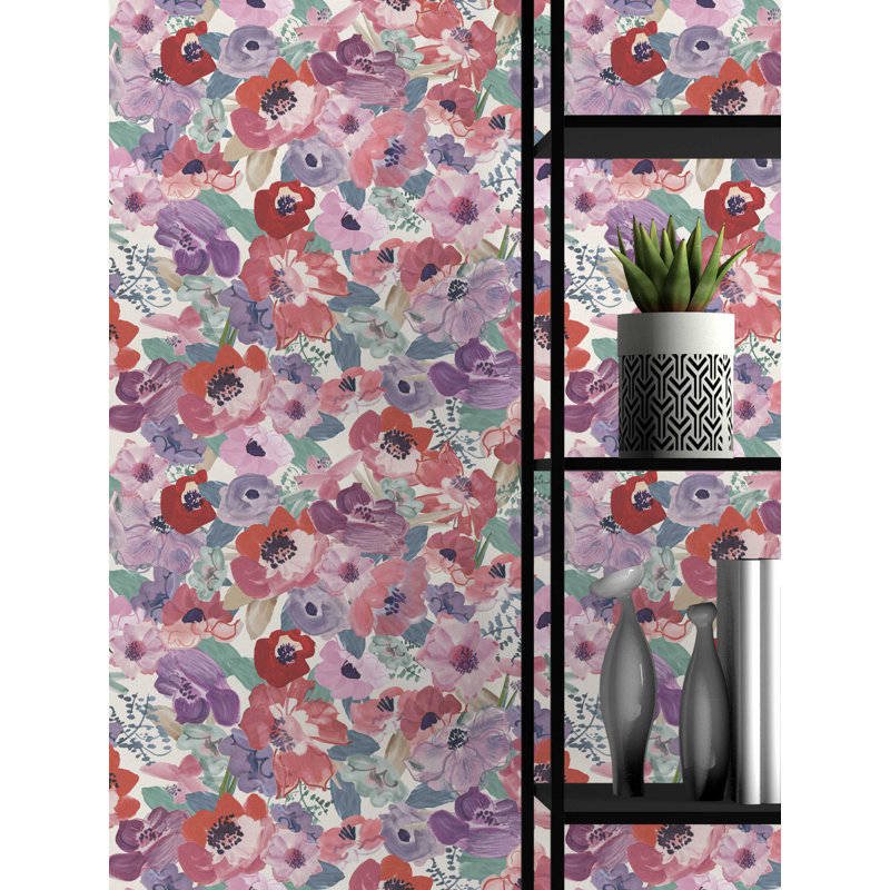 Blooming Floral 33' L x 20.5" W  Wallpaper Roll, Red