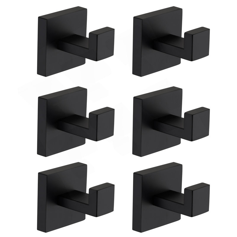 6 Pack Wall-Mounted Stainless Steel Bathroom Towel Hooks/Coat Hooks For Bathroom, Bedroom, Kitchen, Matte Black