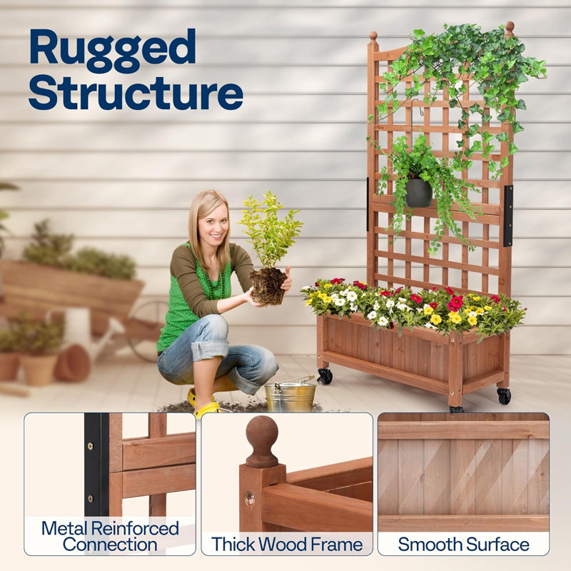 48" Dark Brown Fir Wood Planter with Trellis