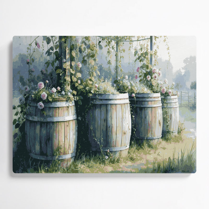 «Farm Rain Barrel», art mural en métal gris, H 16 po x l 20 po