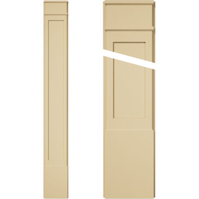 Signature Urethane Flat Panel Pilaster w/ Decorative Capital & Base, 12"W x 96"H x 2"P (Pair), Base Can Be Trimmed Up to 6 5/8", High Density Milled Urethane, Factory Primed Tan, Sold As Pair
