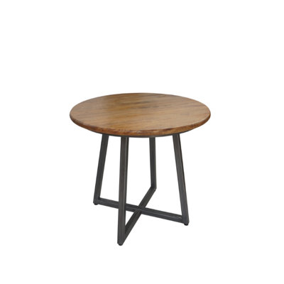 Round Solid Wood Top Metal Base Dining Table