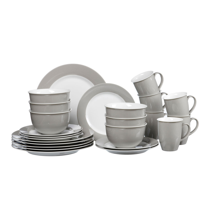 Piece Porcelain Dinnerware Set - Service for 6, Grey/Brown/Blue