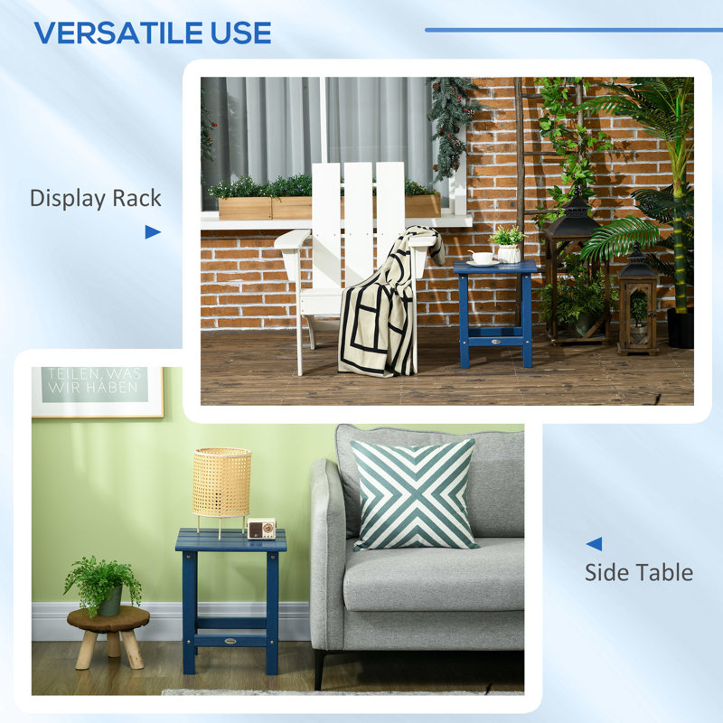 Blue Outdoor Table - 15" Square Patio End For Porch, Pool, Balcony , 110 Lbs Capacity Weather Side Table, Balcony,