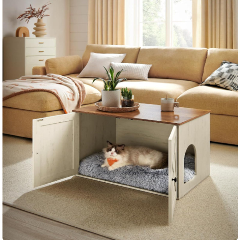 Litter Box Enclosure, Brown/White