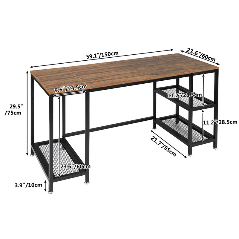 National City Steel Computer Desk, Brown/Black
