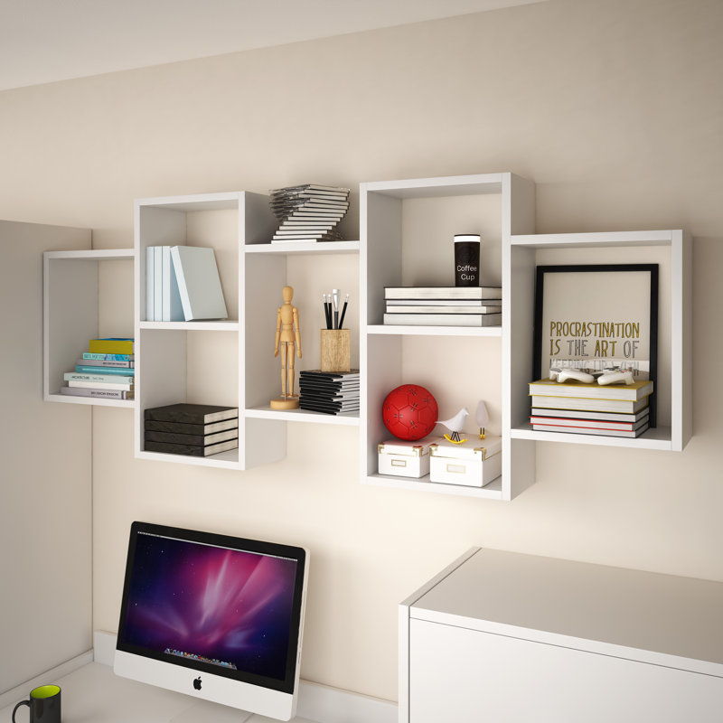 Wallaston 7 Piece Cube Shelf with Hooks, White