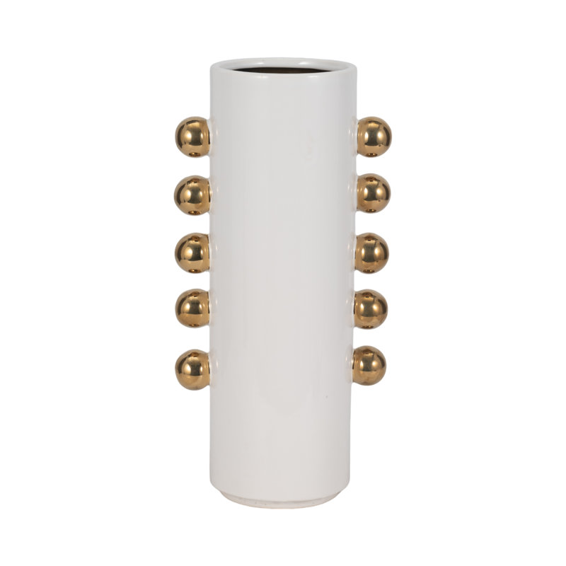 Modern Ceramic Table Vase with Side Knob Accents for Home Decor - Sculptural Tall Flower Vase for Living Room and Shelf Styling