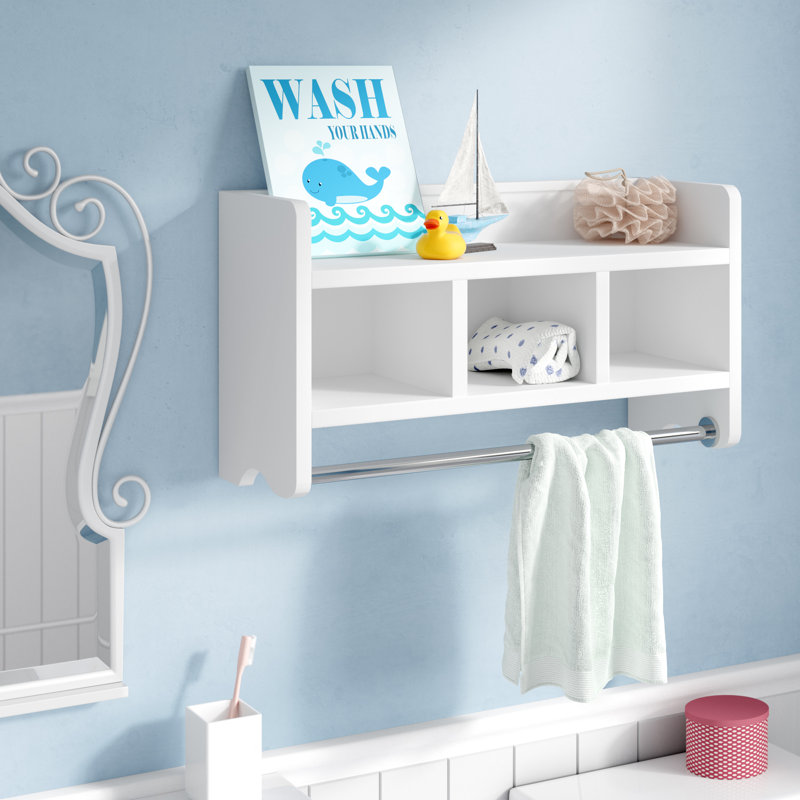 Accent Shelf with Towel Bar, White