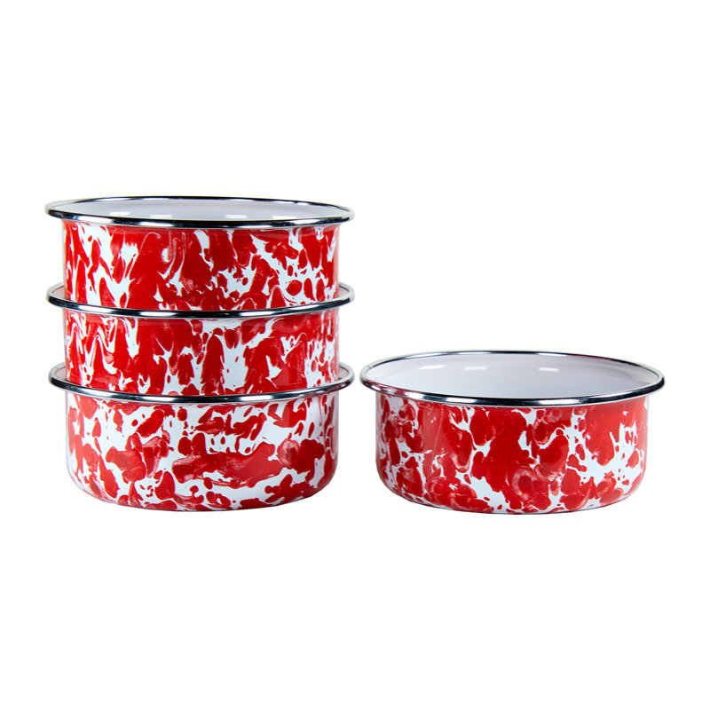 Red Swirl Enamelware Soup Bowl