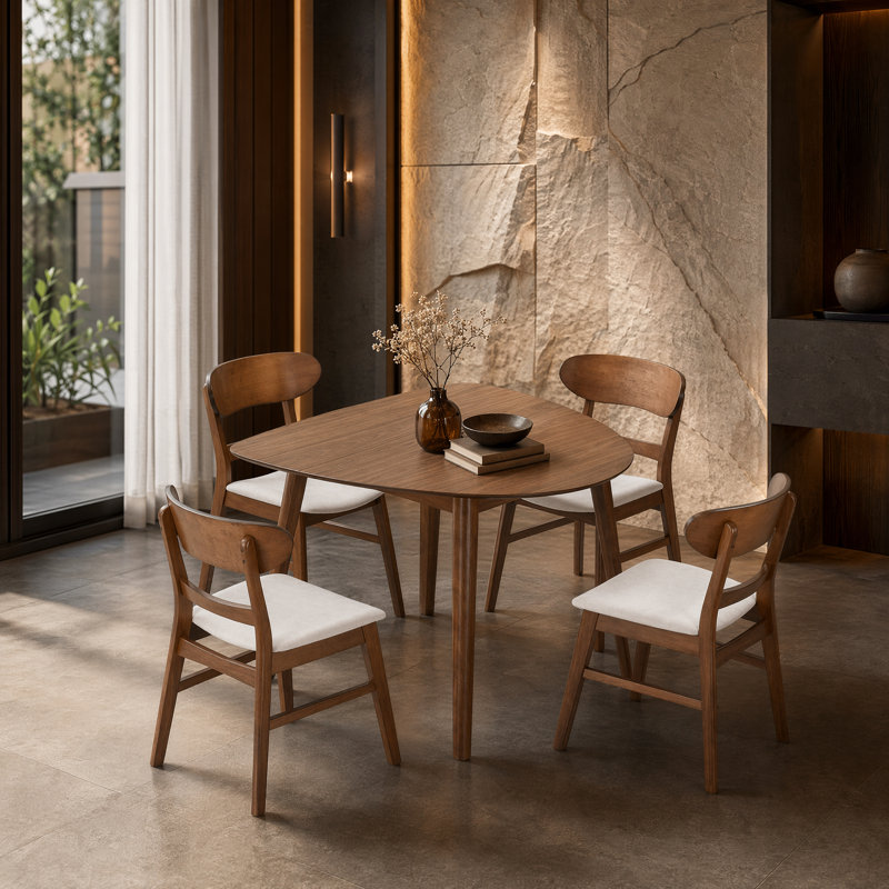 Aurora Small Space Corner Dining Room Set, Solid Wood With Upholstered Seating, Brown / Beige