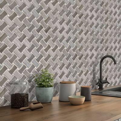 11" x 11" Wood Basketweave Mosaic Wall & Floor Tile