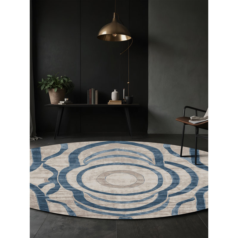 Tapis beige lavable à la machine, Rond 5 pi