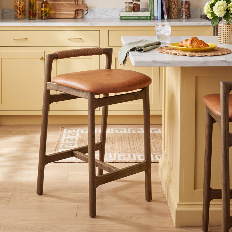 Solene Stool, Counter Stool (26" Seat Height), Haven Tobacco/Genuine Leather, Lamont Nettlewood
