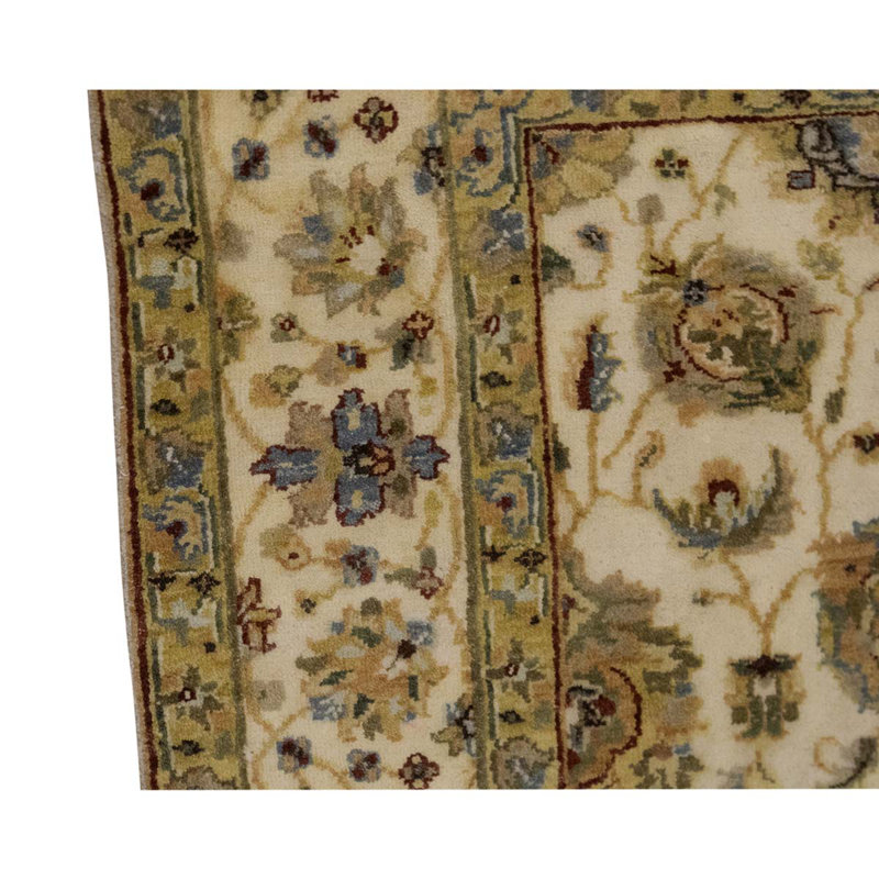 Tapis crème / beige en laine noué à la main de conception unique 4 pi 1 po x 6 pi
