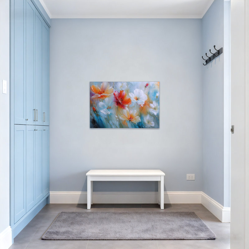 Plantes et fleurs, art abstrait sur toile peint coloré, H 12 po x l 18 po