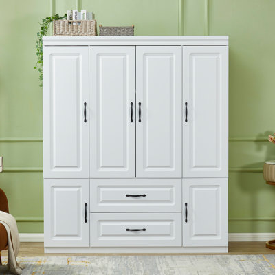 Vianna White Modern Armoire with Soft-Close Doors — MDF Wardrobe Closet with Shelves & Drawers