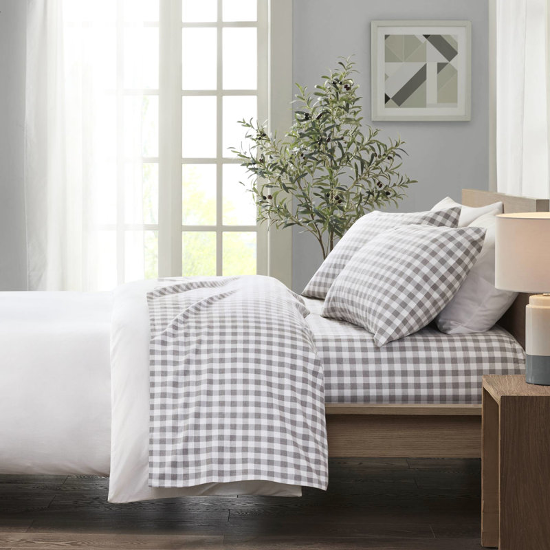 4 draps gris à motif de chevrons imprimés 100% coton et flanelle pour grand lit 2 taies d'oreiller douces et lavables à la machine