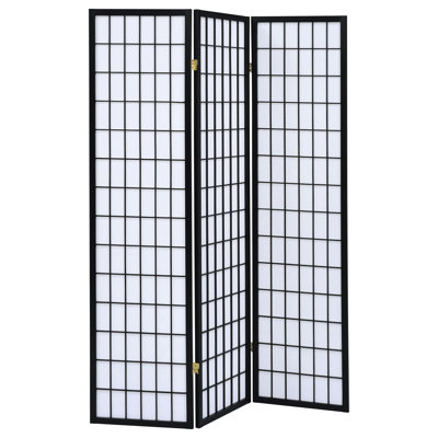 Paravent à 3 panneaux de couleur noire, utilisant du bois d'hévéa et du papier blanc, d'une hauteur de 72,21 pouces, d'une largeur de 52, pour un paravent fonctionnel esthétique, grand, créant une atmosphère élégante