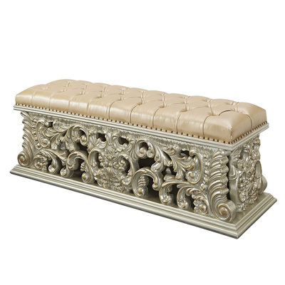 Faux Leather Upholstered Bench in Gold and Beige by A&J Homes Studio