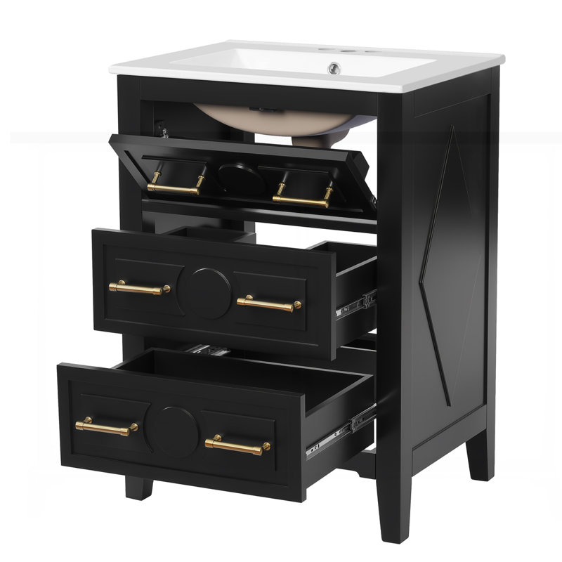 Ensemble de meuble-lavabo 24 po avec lavabo en céramique, Noir
