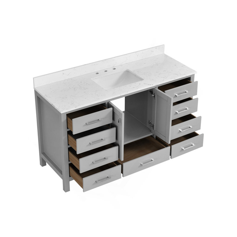 Meuble-lavabo autoportant 60 po avec comptoir simple en bois 60 po gris