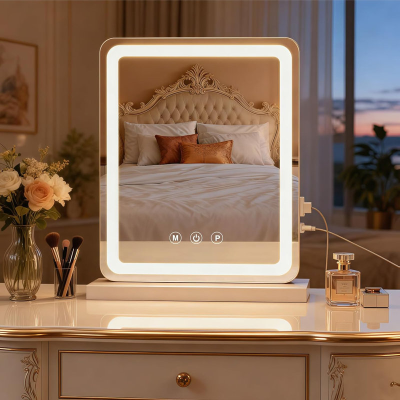 Miroir de maquillage lumineux, miroir de maquillage DEL, miroir de maquillage éclairé avec éclairage à intensité variable, commande tactile intelligente, port de chargement USB