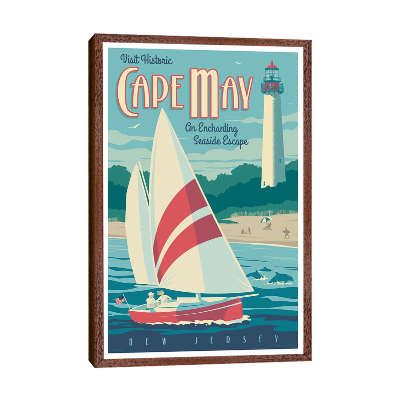 Cape May Travel by Jim Zahniser - Print on Canvas, 152.4cm H x 101.6cm W x 3.81cm D, Classic Brown Wood Framed