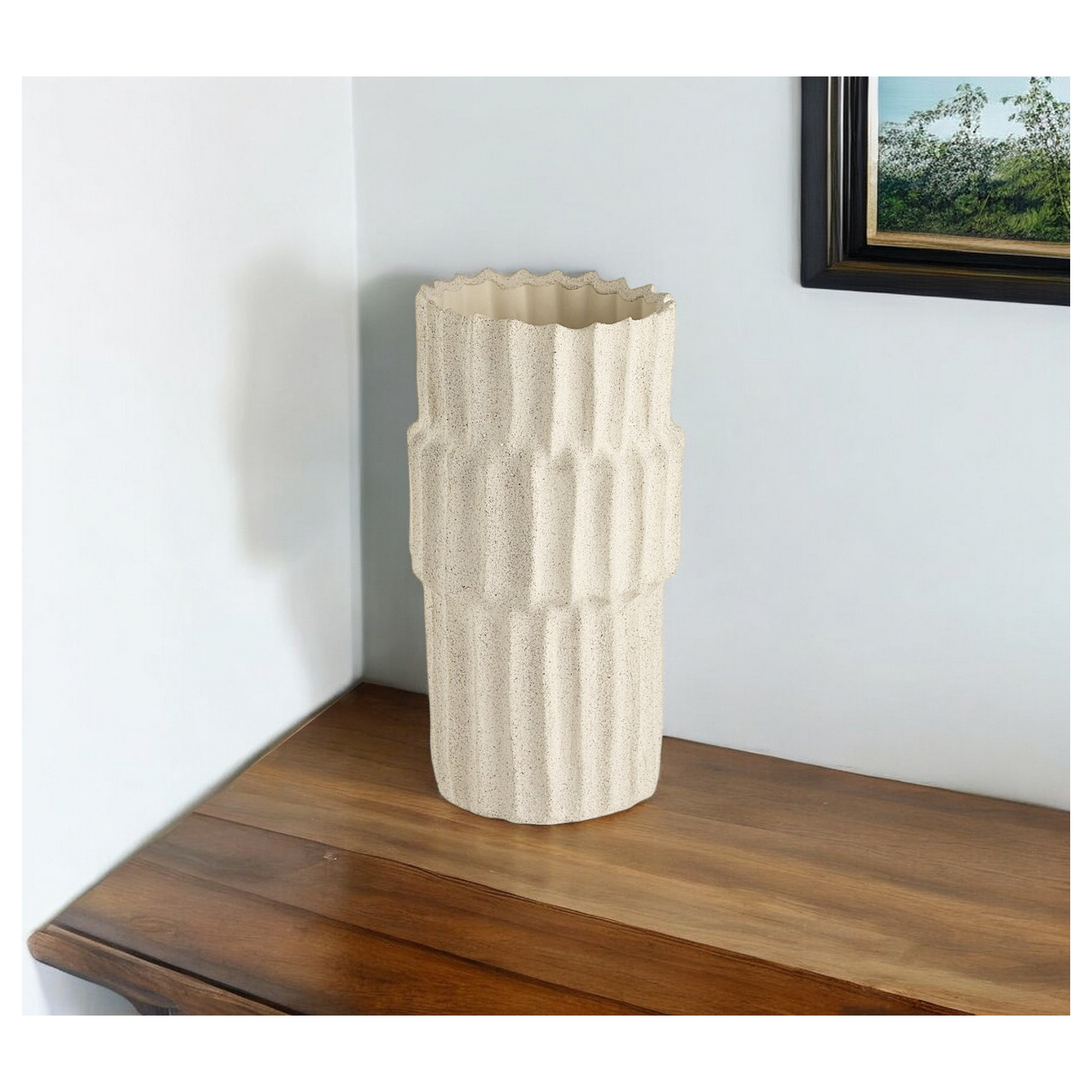 Zahari Ceramic / Porcelain Table Vase, 13.8" H x 7.5" W x 7.5" D, Cream