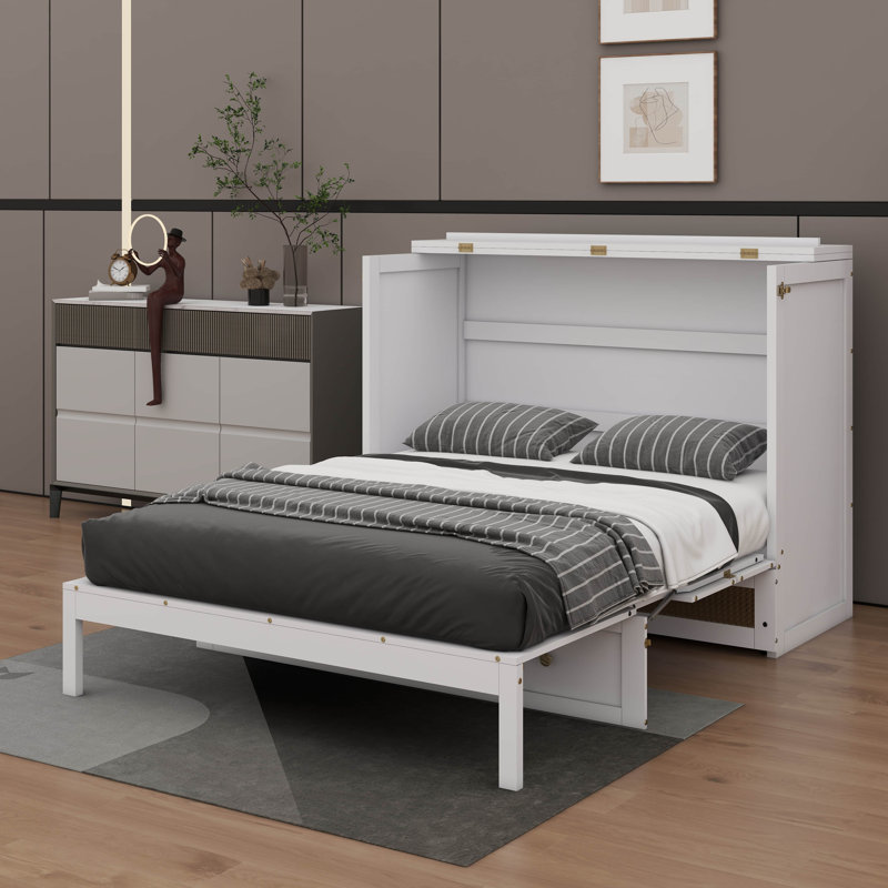 Lit escamotable double avec tiroirs, Blanc