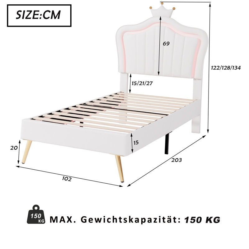 Jaran Upholstered Bed, 140 x 200cm, White
