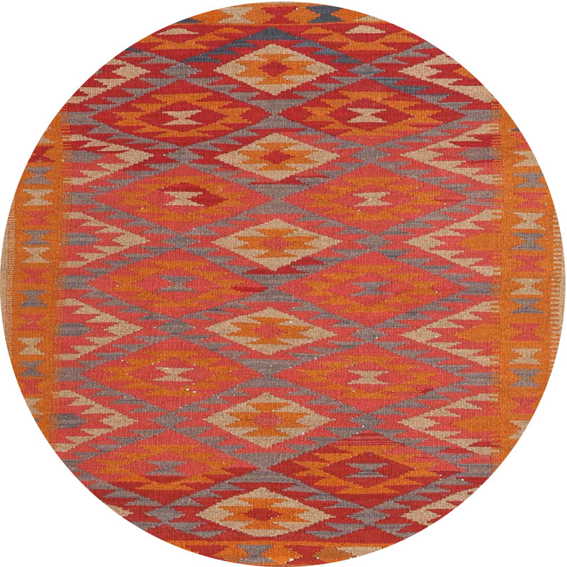 Tapis orange / rouge / beige Southwestern, Rond 7 pi