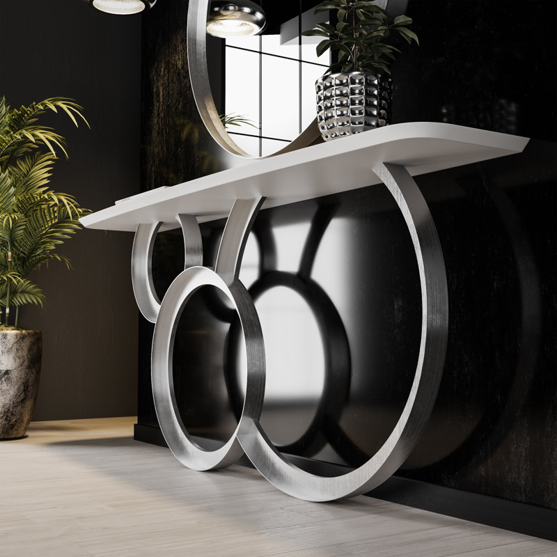 Console Table, 31.5" H x 78.74" W x 13.78" D, White/Sliver