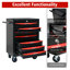 Armoire à outils 20 po à 7 tiroirs avec glissières à roulement à billes - Organisateur de rangement mobile verrouillable pour garage, noir et rouge