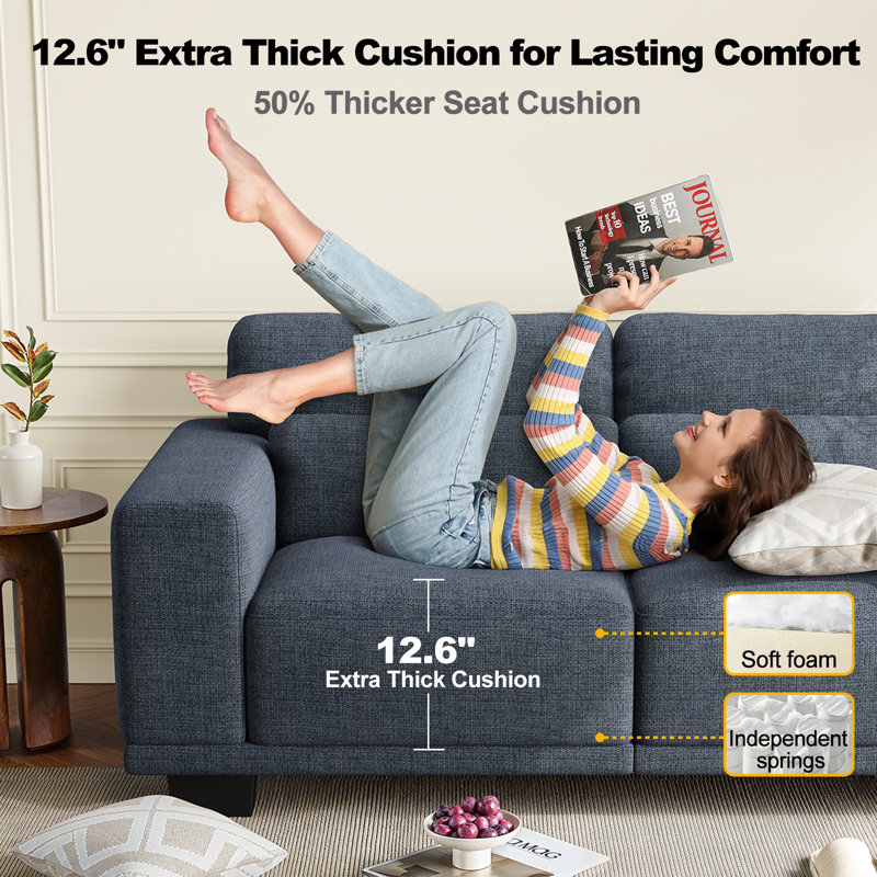 Modern Sofa With Removable Washable Linen Fabric Cover, Upholstered Couch With Deep Seats And Wide Armrests For Living Room