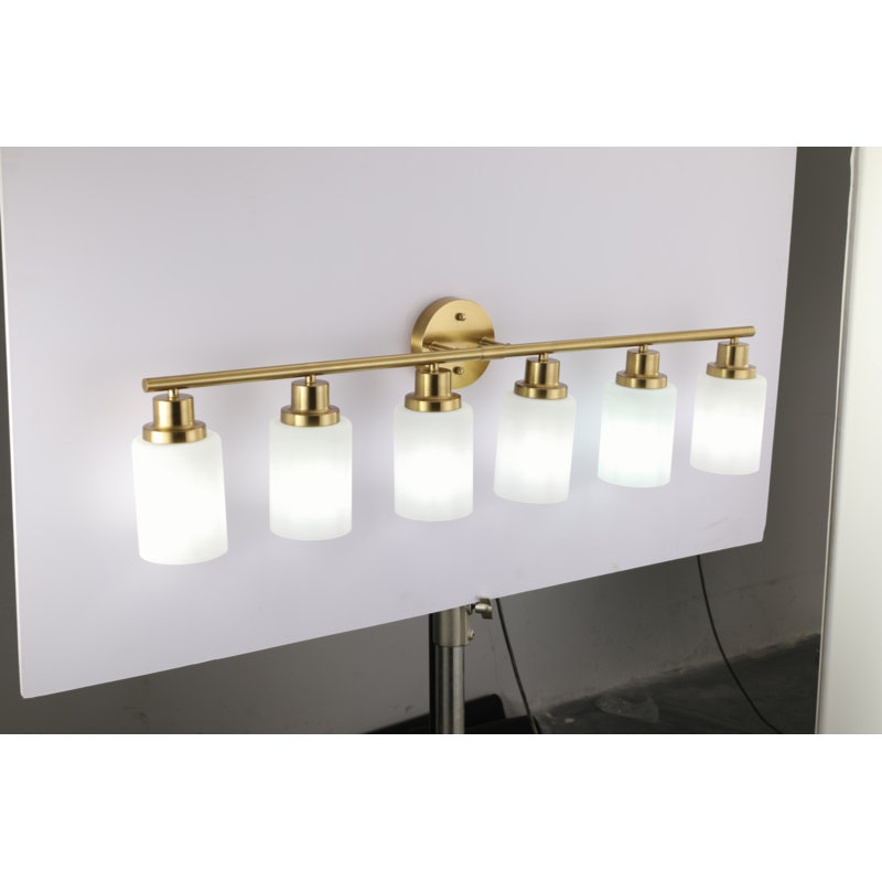 Luminaire de salle de bain 6 lumières, abat-jour en verre givré, éclairage mural moderne (sans ampoule), Doré