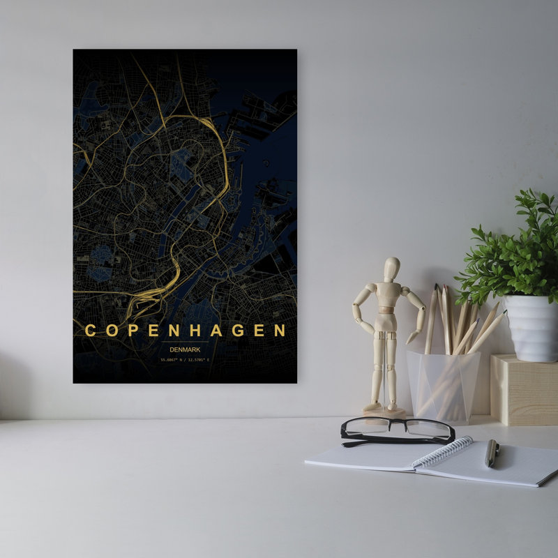 «Copenhagen Night Map Abstract Elegant Modern City», art mural