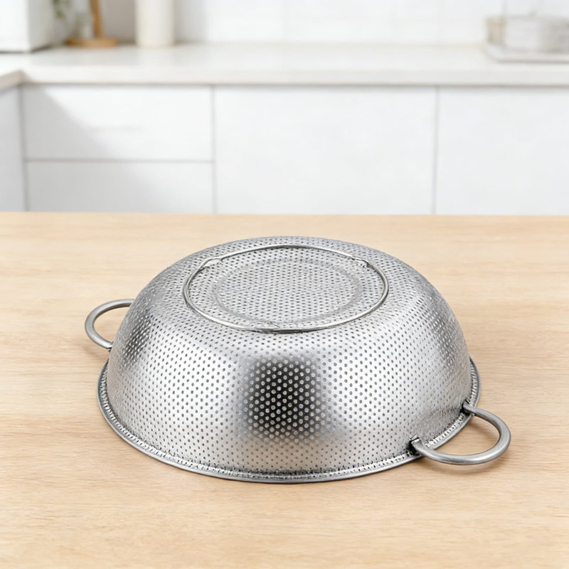 Professional Stainless Steel Colander Set With Fast-Drain Micro-Perforations, 3-Piece Nesting Strainers For Pasta, Vegetables, Fruits, And Berries