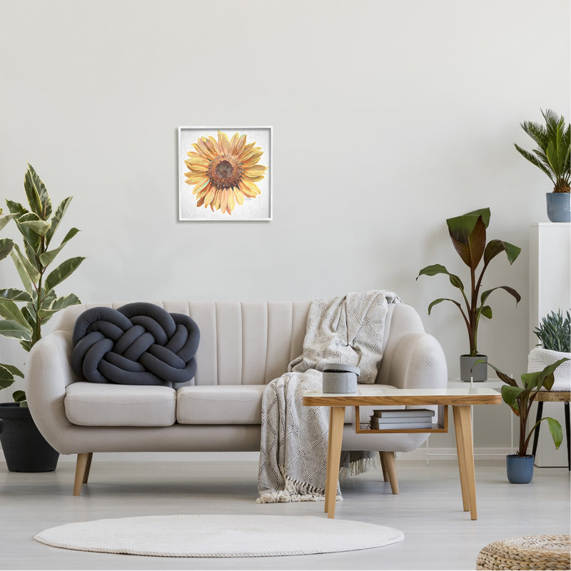 Pétales de tournesol jaunes vifs, H 17 po x l 17 po x P 1,5 po, Giclée encadrée blanc bord de mer