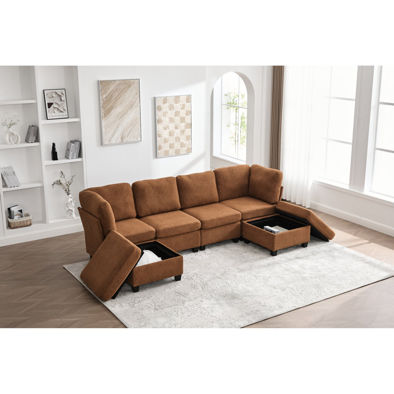 Canapé d'angle modulaire 6 places avec méridienne, forme en U, rangement, tissu doux et confortable, respirant, design personnalisable, mousse haute densité, structure facile à monter