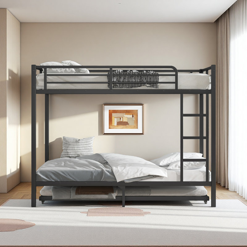 Lit superposé double au-dessus de double avec lit gigogne simple, Double sur double