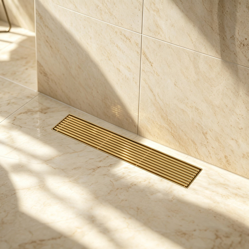 Drain de douche à grille linéaire 12 "avec pieds réglables 12", Brushed Gold