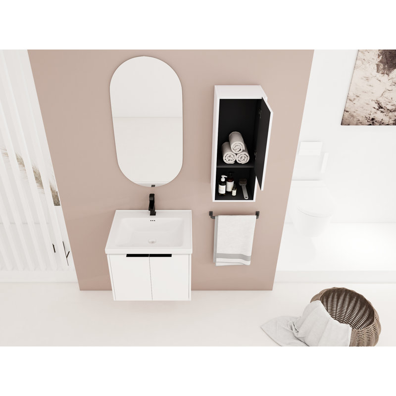 Meuble-lavabo de salle de bain 24 po avec armoire latérale et lavabo en céramique attrayant