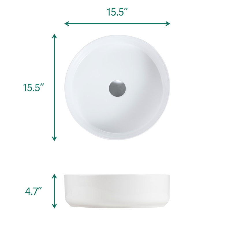 Lavabo en céramique blanc brillant élégant - intégré, en céramique, à essuyer rapidement, 15,15 po de largeur, 4,72 po de hauteur, 17,44 lb, améliore l'esthétique de la salle de bain,
