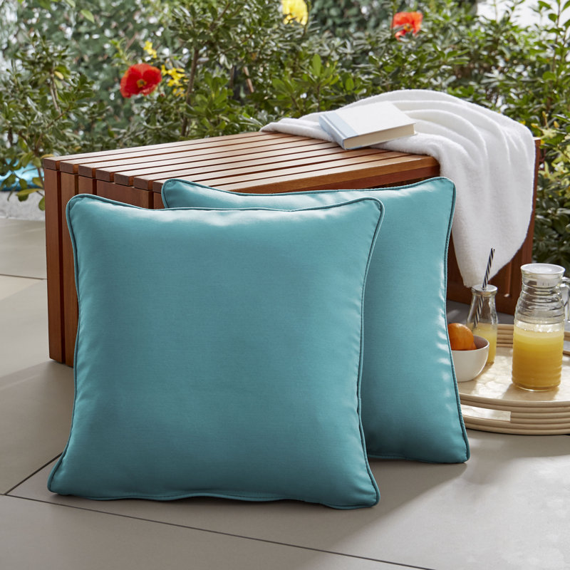 Housse de coussin d'extérieur carré Selene, Bleu aqua, H 22 po x l 22 po