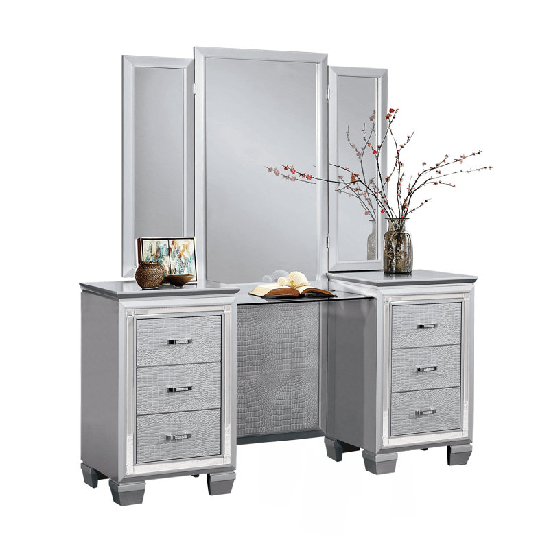 Commode de coiffeuse avec miroir Allura, Argent