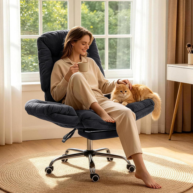 Chaise de bureau en molleton Snowflake avec accoudoirs pliables et lit pour animaux, Noir