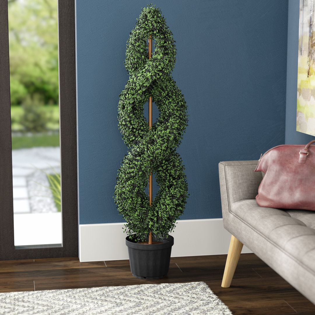 5' Artificial Green Boxwood Double Spiral Topiary, Black Plastic Pot. Ophelia & Co. 