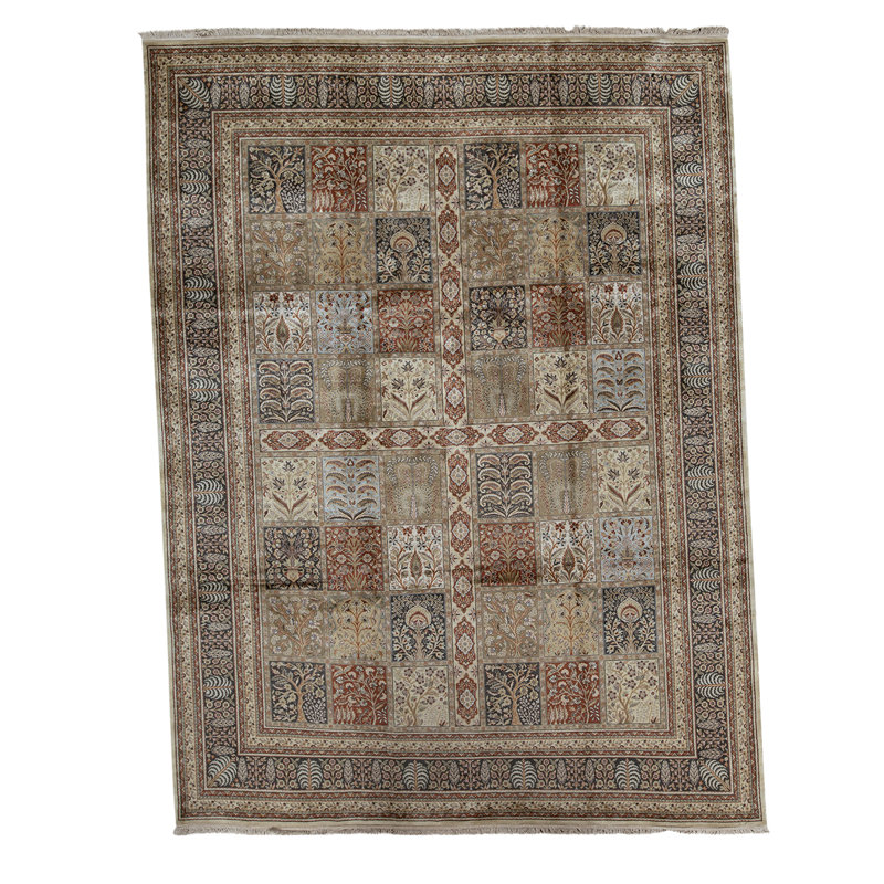 Tapis beige / bleu marine / brun noué à la main de haute qualité